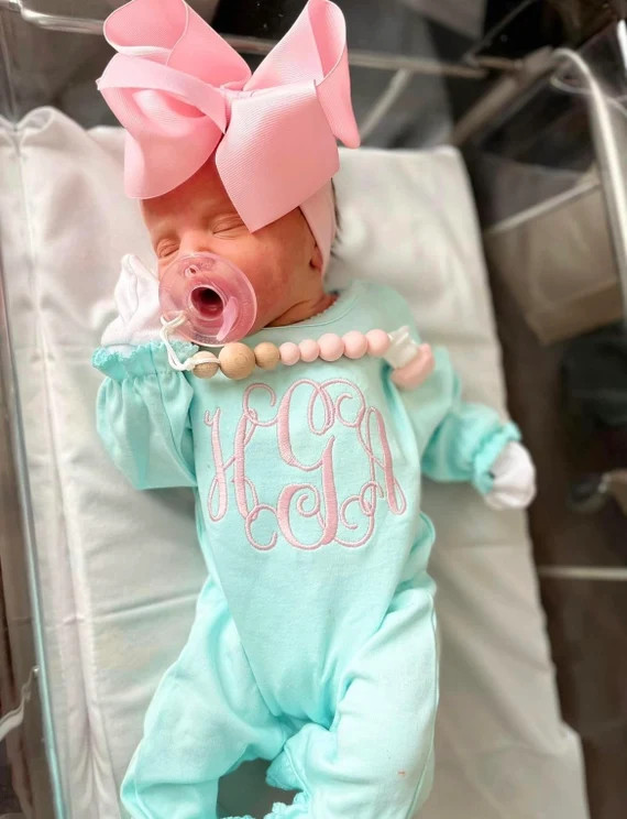 Baby Girl Coming Home Outfit Monogrammed Ruffle Romper | Etsy | Etsy (US)