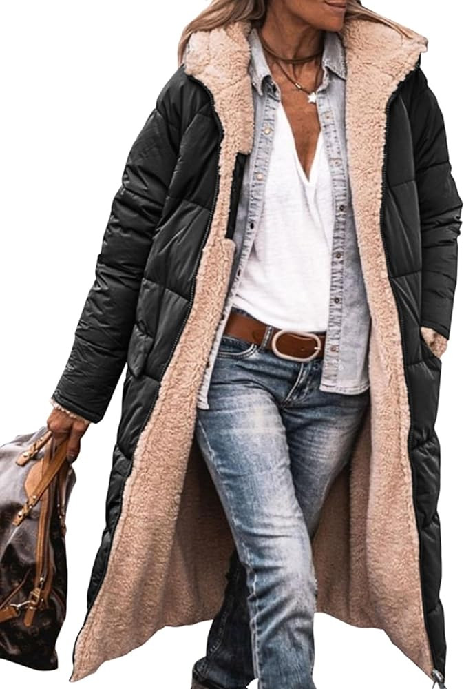 PRETTYGARDEN Women's 2023 Winter Fashion Clothes Oversized Shearling Fleece Long Coats Jackets | Amazon (US)