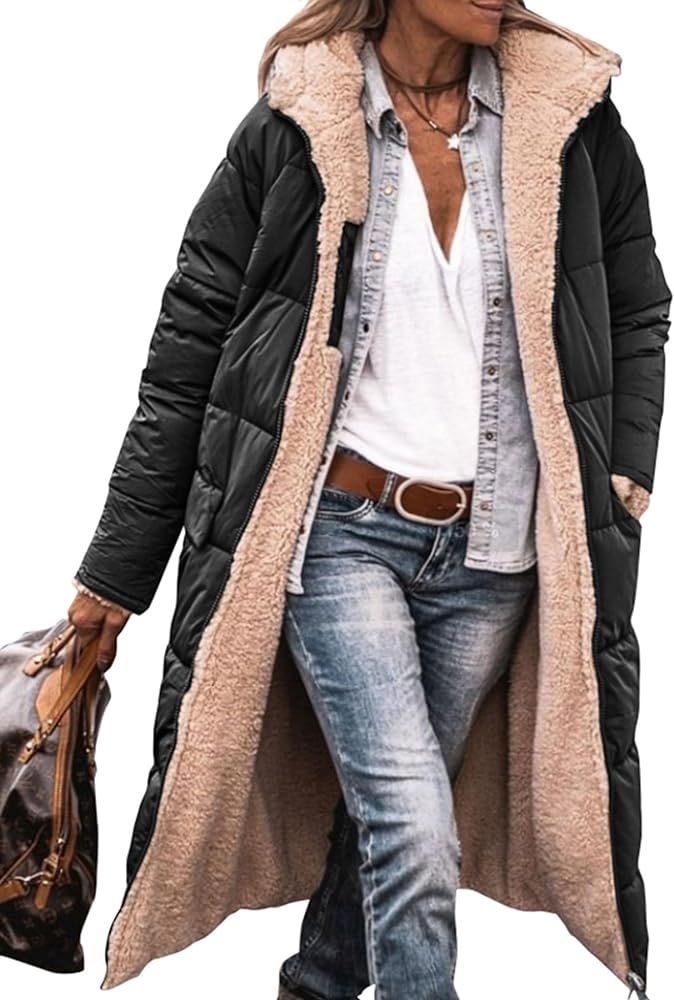 PRETTYGARDEN Women's 2024 Winter Fashion Clothes Oversized Shearling Fleece Long Coats Jackets | Amazon (US)