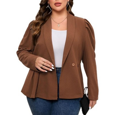Plus Size Business Casual Blazers for Women Long Sleeve Shawl Lapel Blazer Suit Jackets Brown XL | Target