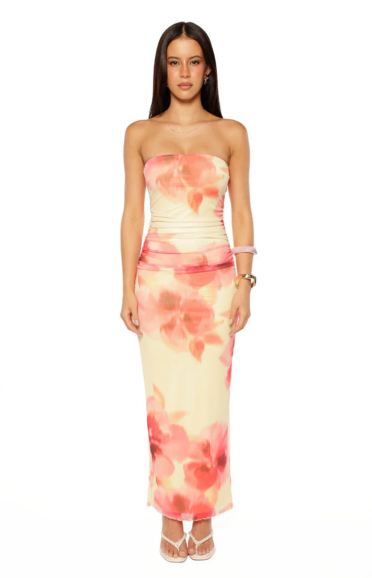 Imogen Yellow and Pink Floral Print Maxi Dress | Beginning Boutique | Beginning Boutique (US)