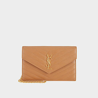 SAINT LAURENT Embossed Leather Envelope Chain Wallet - DARK NATURAL | Brown Thomas (IE)