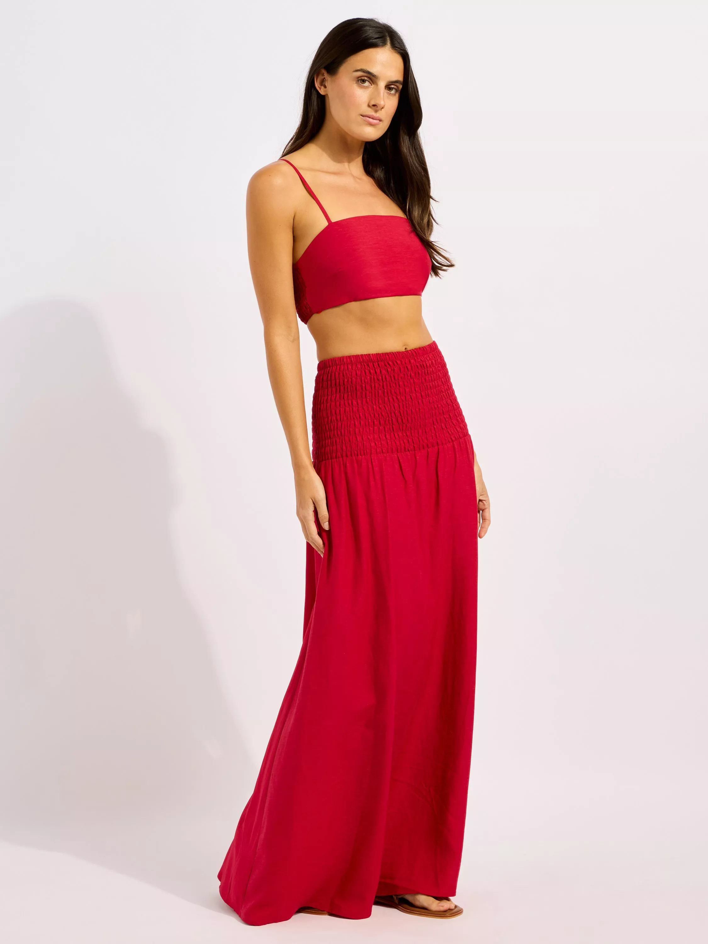 Seafolly Shirred Waist Midi Skirt, Cosmo Red | John Lewis (UK)