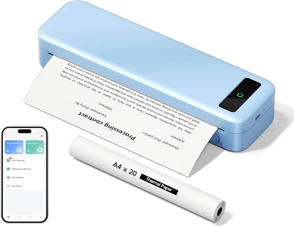 Portable Thermal Printer A4 Inkless Wireless Bluetooth Compatible with iOS, Android, Small Mobile... | Amazon (UK)