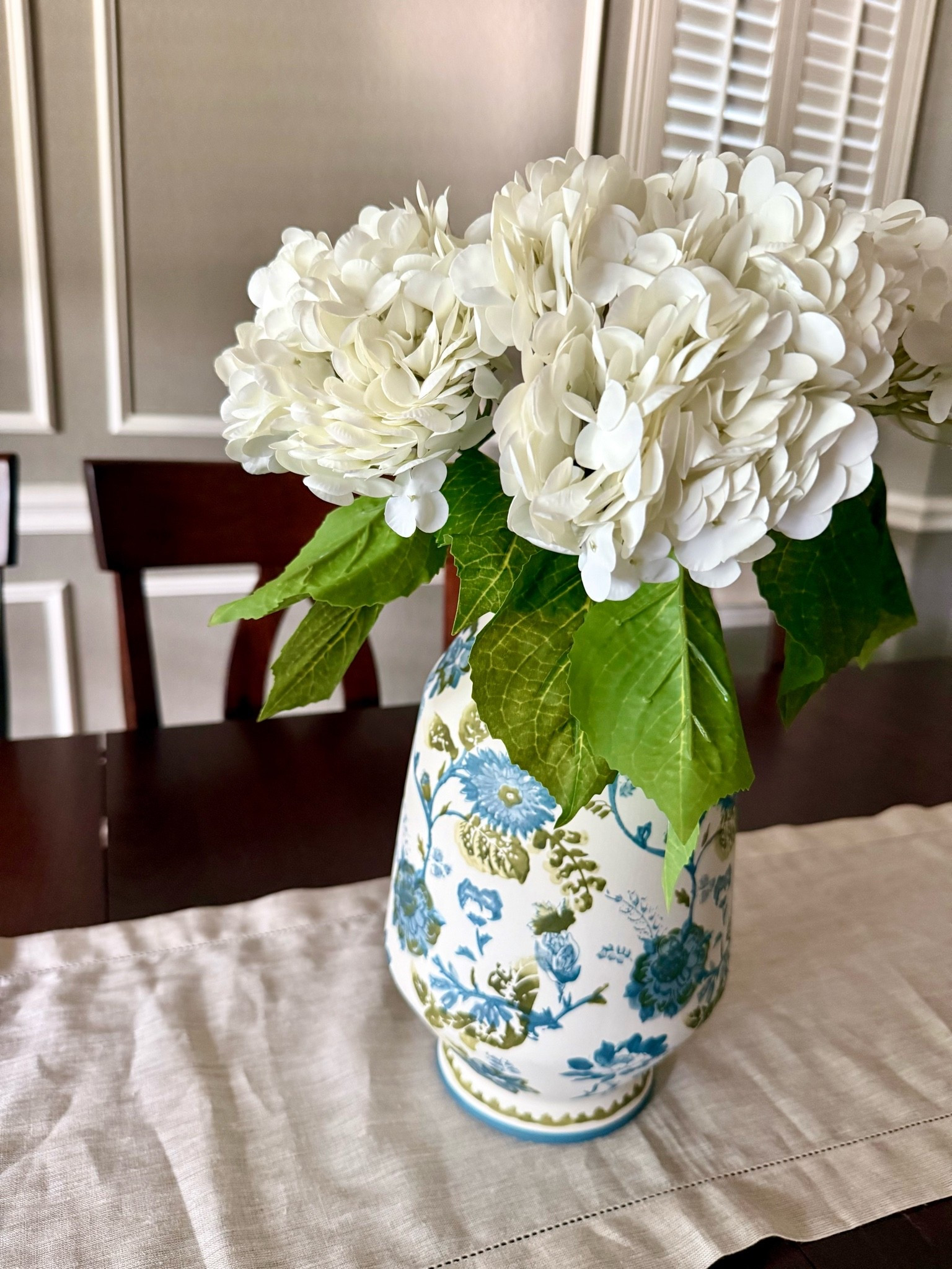 Faux hydrangeas from Amazon, vase linked!