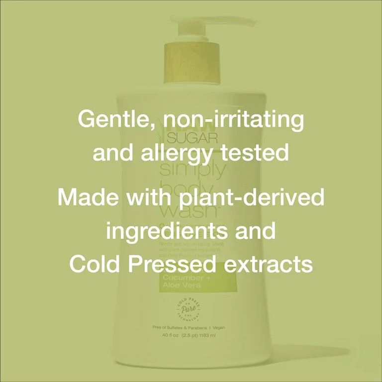 Raw Sugar Simply Body Wash for Sensitive Skin, Green Tea + Cucumber + Aloe Vera, 40 fl oz | Walmart (US)