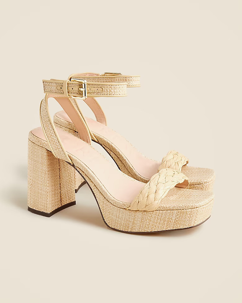 Ankle-strap platform heels in faux raffia | J. Crew US
