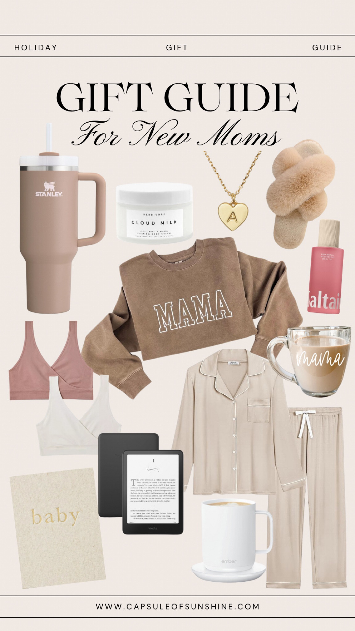 Gift guide for new moms / Treat the new mama in your life to something special! The Stanley Tumbler keeps her hydrated (because let’s be real, moms forget to drink water!), while the Ember Mug ensures her coffee stays hot even when she gets distracted. For ultimate comfort, the Moonlight Pajamas and Fuzzy Slippers are a must! The Mama Sweatshirt is a cozy favorite, and the Saltair Body Oil + Herbivore Cloud Milk Bath will help her feel pampered. She’ll love capturing all the baby moments in a beautiful Baby Memory Book and unwinding with her Kindle Paperwhite. Top it off with a Personalized Initial Necklace for a thoughtful touch. These gifts will make her feel extra loved! 💕🎁

#LTKBump #LTKGiftGuide #LTKBaby