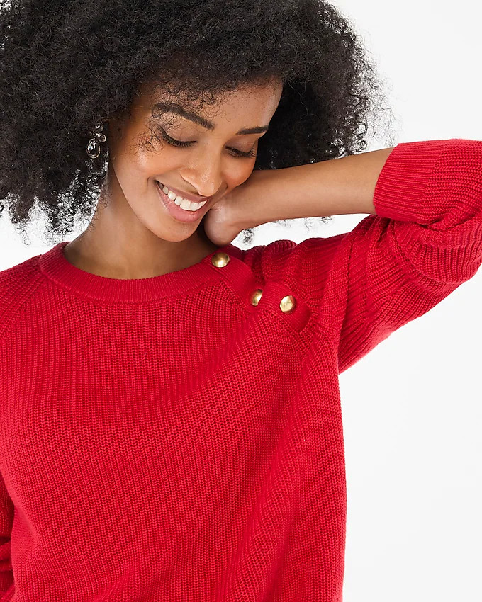 Button raglan crewneck sweater | J.Crew Factory