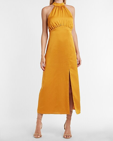 Satin Halter Maxi Dress | Express