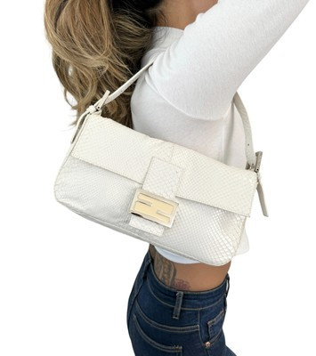 FENDI Vintage FF Logo Mamma Baguette Shoulder Bag White Leather Rank AB  | eBay | eBay US