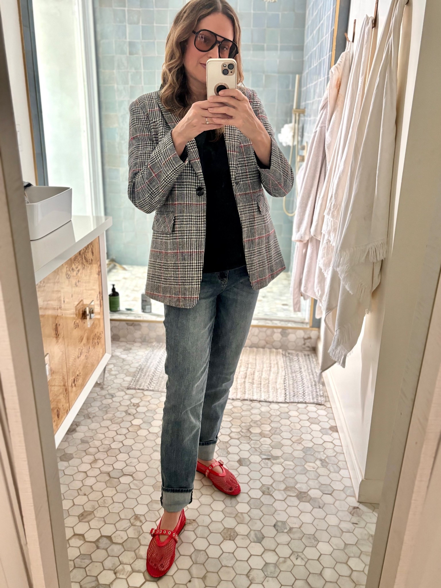 Mesh ballet flats with my plaid blazer for today’s casual work outfit.  The shoes are under $25 and the blazer is under $50 

#LTKSaleAlert #LTKShoeCrush #LTKOver40