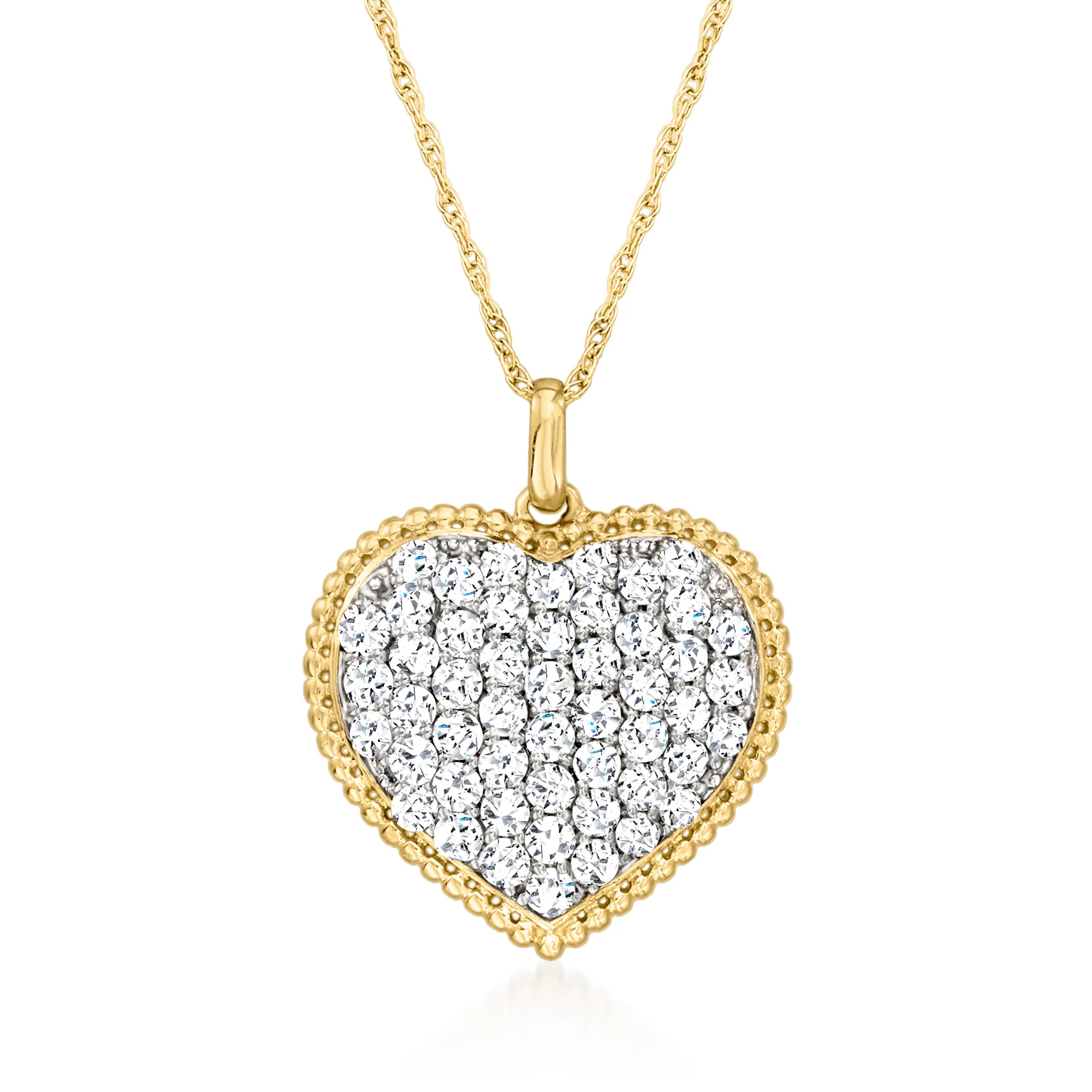 1.00 ct. t.w. Pave Diamond Heart Pendant Necklace in 14kt Yellow Gold | Ross-Simons