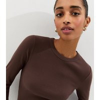 Women's Dark Brown Ribbed Crew Neck Long Sleeve Top New Look | New Look (UK)