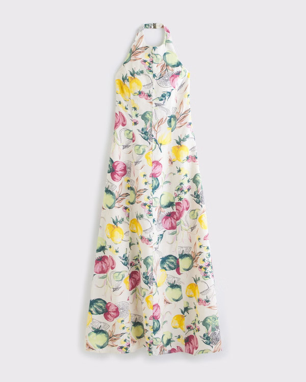 Premium Linen High-Neck Maxi Dress | Abercrombie & Fitch (US)