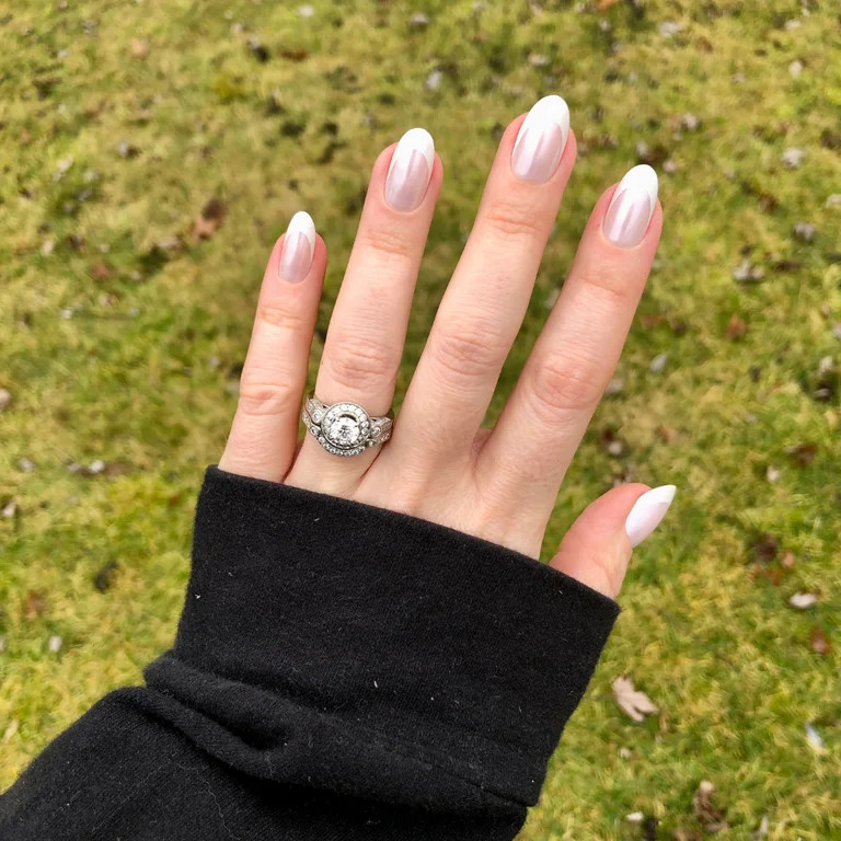 Olive & June Instant Mani Medium Oval Press-On Nails, Chrome French, 42 Pieces - Walmart.com | Walmart (US)