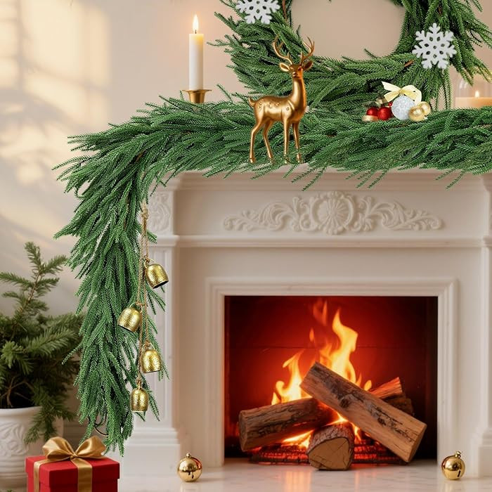 12ft 2Pcs*6ft Artificial Norfolk Pine Garland,Christmas Garland Greenery Garland for Mantle, Fire... | Amazon (US)