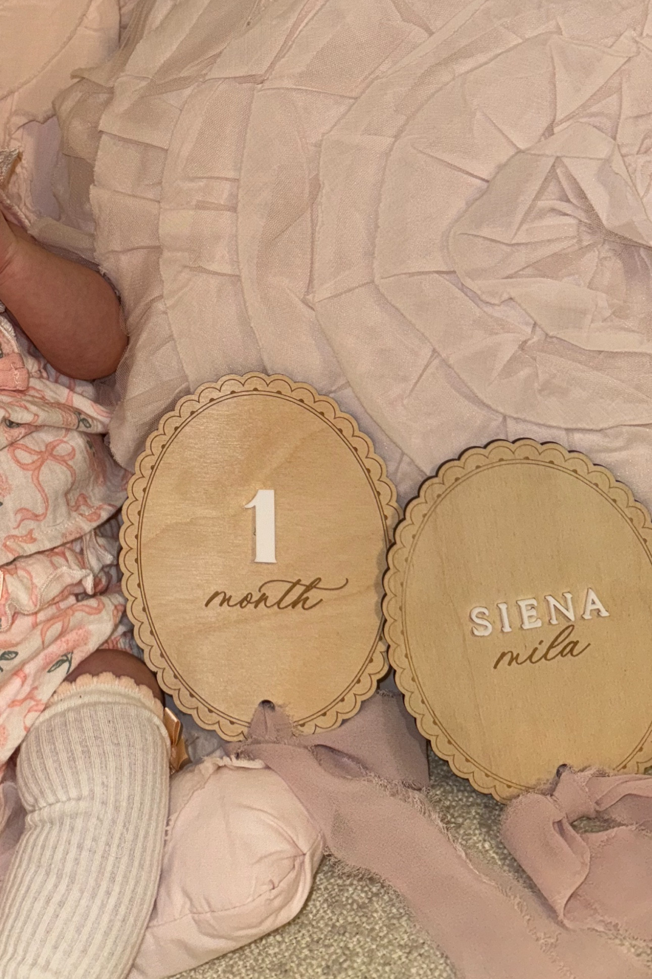 Custom name + interchangeable-monthly milestone cards with blush pink lace ribbons 🎀💗

#LTKBaby #LTKMothersDay #LTKmomlife