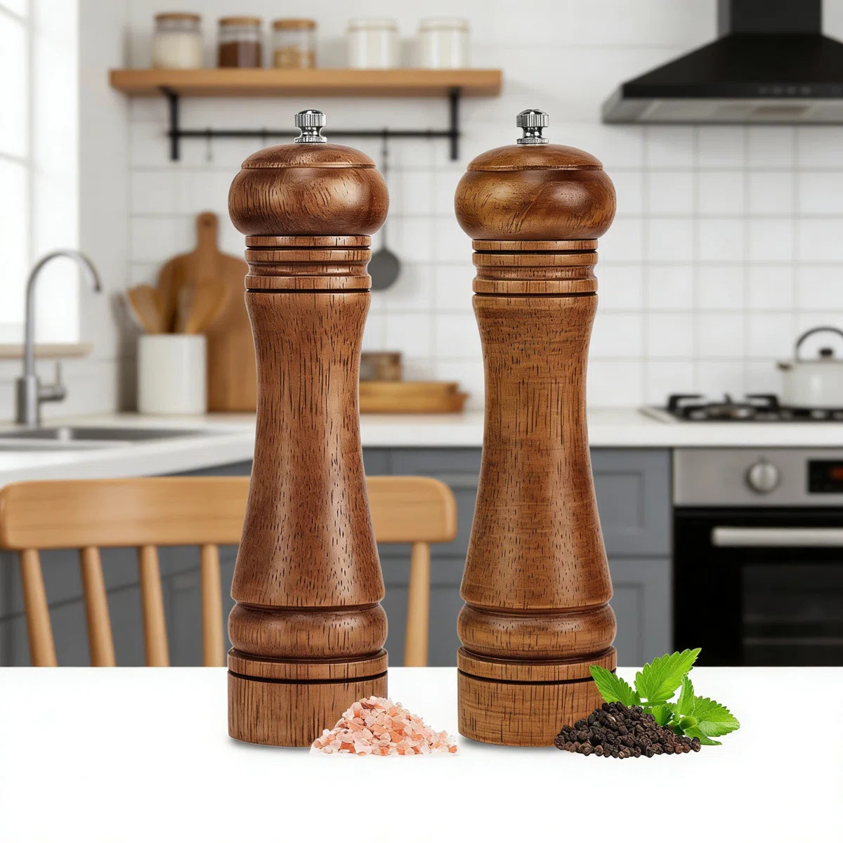 Refillable Salt And Pepper Grinder Set With Adjustable Ceramic Grinder, Solid Oak Wood Mills With... | Wayfair North America