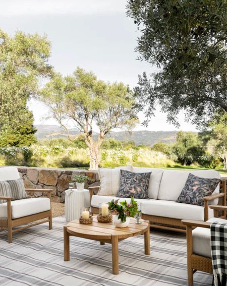 Crafted from teak wood, our Simeon Outdoor Sofa offers both aesthetic and functionality to outdoor lounging. Designed with woven wicker detail and comfortable white upholstered cushions, this outdoor sofa is both inviting and organic.

#patiofurniture #outdoorfurniture #outdoorsofa #summer #patiosofa #outdoorspa

#LTKsalealert #LTKhome #LTKfamily