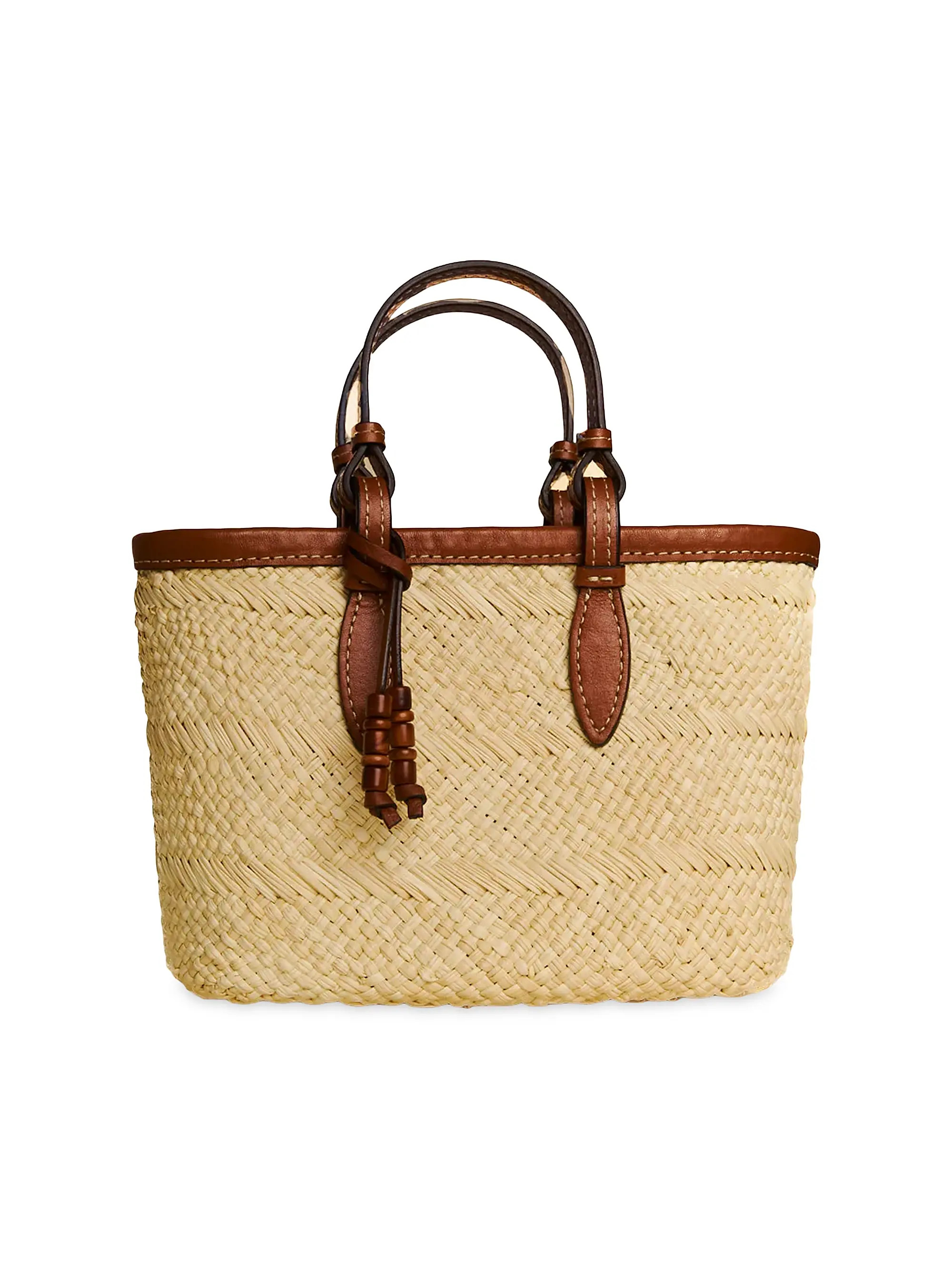 Mini Leather-Trimmed Woven Tote Bag | Saks Fifth Avenue