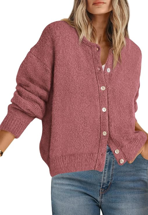 PRETTYGARDEN Long Sleeve Crewneck Button Down Womens Sweaters Fall Open Front Chunky Cardigan Swe... | Amazon (US)