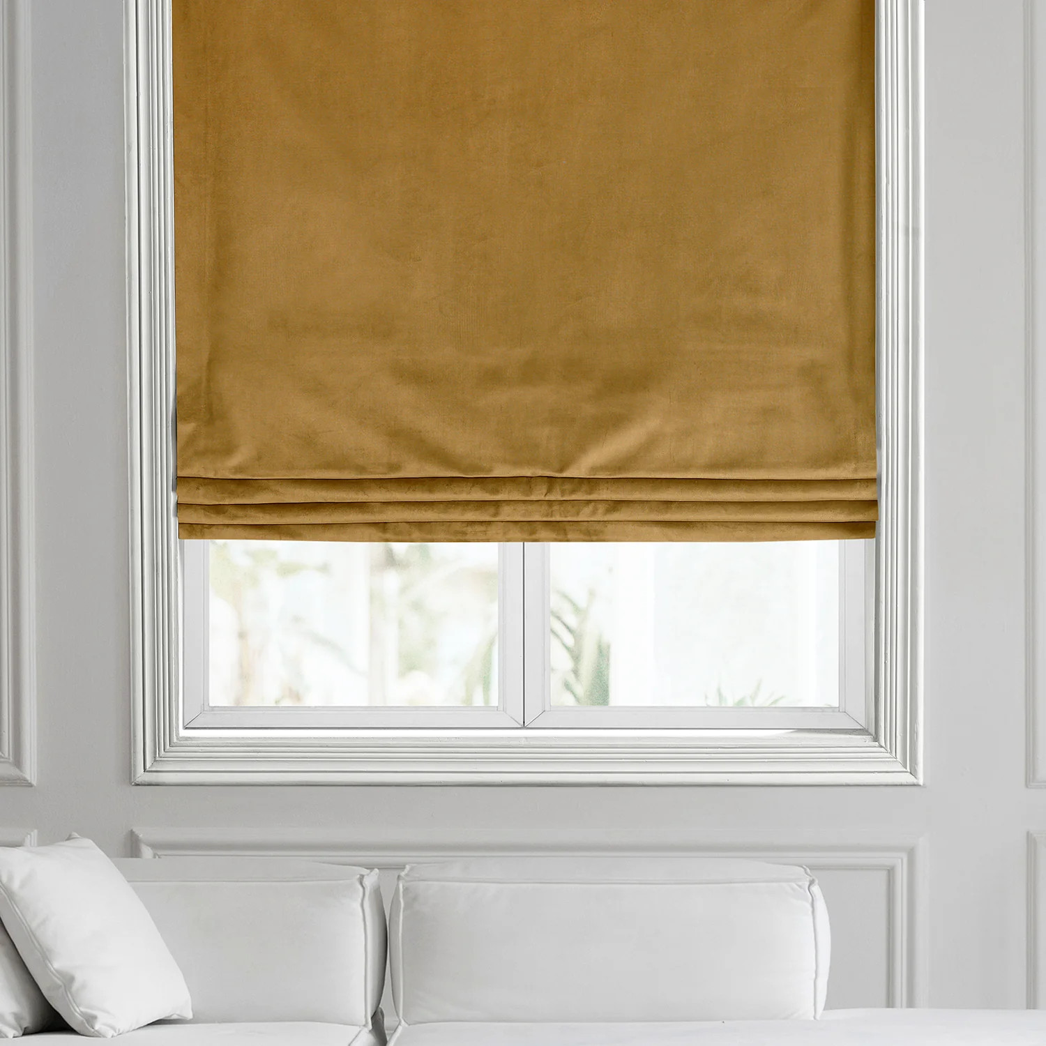 Retro Gold Heritage Plush Velvet Roman Shade | Half Price Drapes