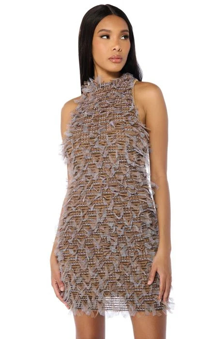 ALL ABOUT ME MESH MINI DRESS IN BROWN | AKIRA