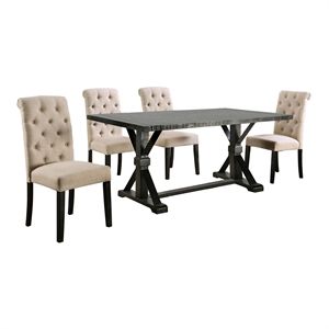 Furniture of America Castore Rustic Wood 5-Piece Dining Table Set in Ivory | Cymax