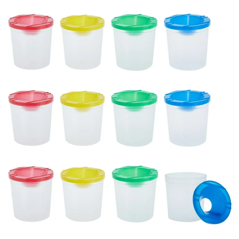 12 Pack No Spill Paint Cups With Lids for Kids, Arts and Crafts Supplies for Classrooms (4 Colors... | Walmart (US)