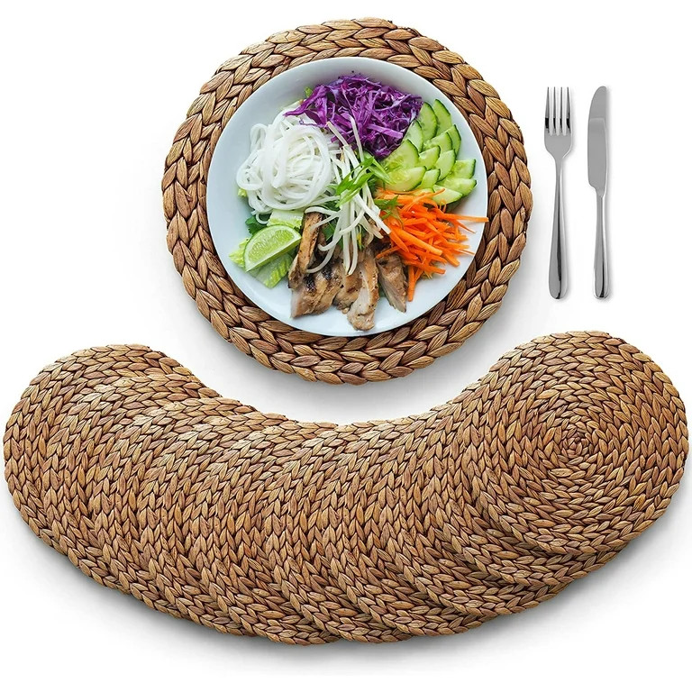 Set of 10 Brown Round Woven Placemats - Handcrafted Water Hyacinth Chargers for Dining Table - He... | Walmart (US)