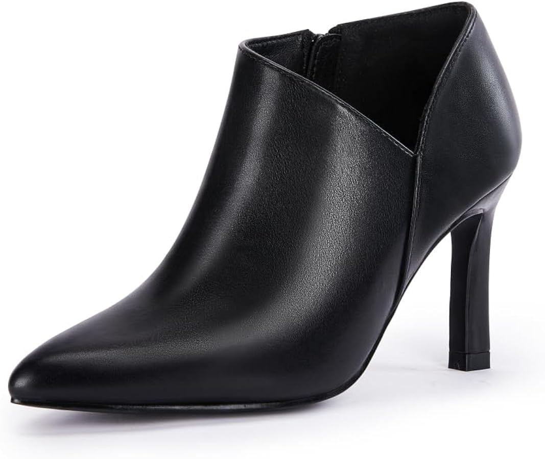 Coutgo Womens Pointed Toe V Cut Ankle Boots Kitten Heel Side Zip Office Booties | Amazon (US)