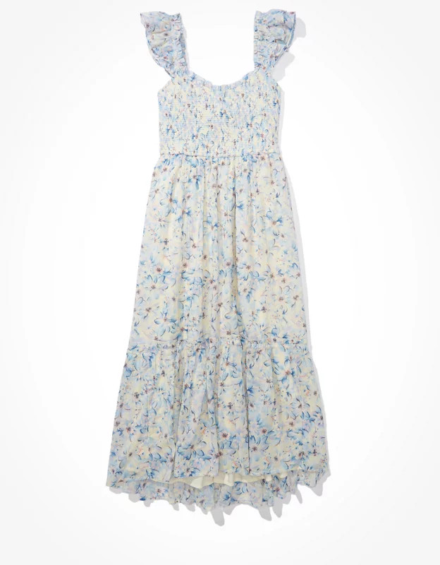AE Floral Flutter Sleeve Smocked Midi Dress | American Eagle Outfitters (US & CA)