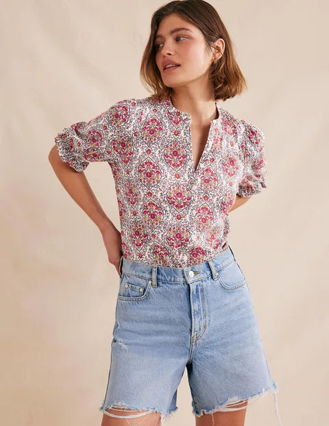 Frilled Short Sleeve Shirt - Multi, Vine Terrace | Boden (US)