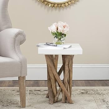Safavieh Home Collection Hartwick White and Natural Side Table | Amazon (US)