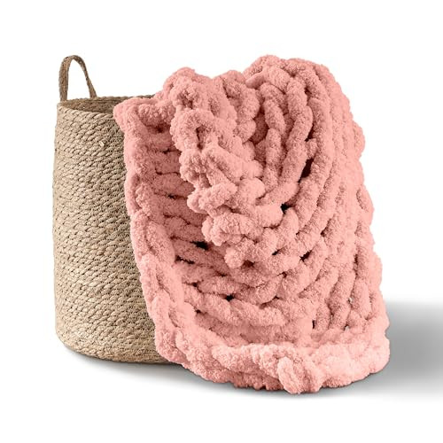 Adyrescia Chunky Knit Blanket Throw | 100% Hand Knit with Jumbo Chenille Yarn (50"x60", Seashell Pink) | Amazon (US)