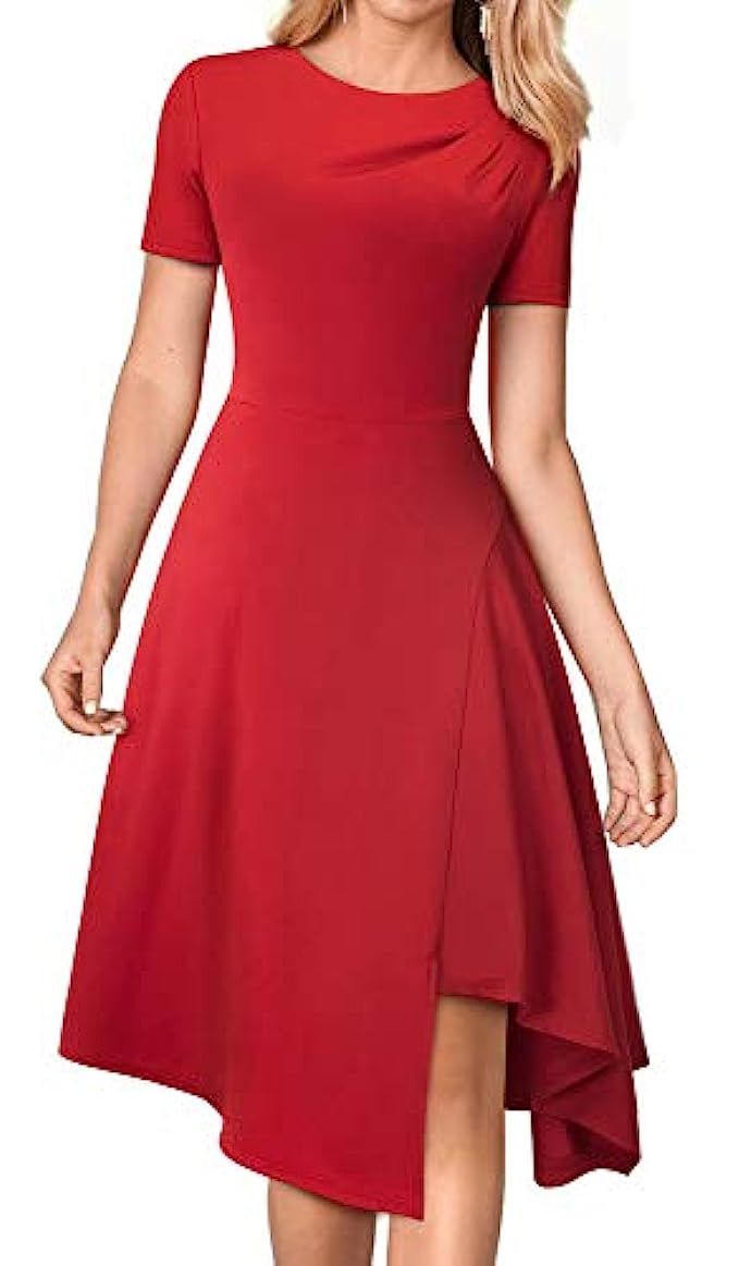 HOMEYEE Women's Short Sleeve Irregular Hem Midi Flare Dress A118 | Amazon (US)