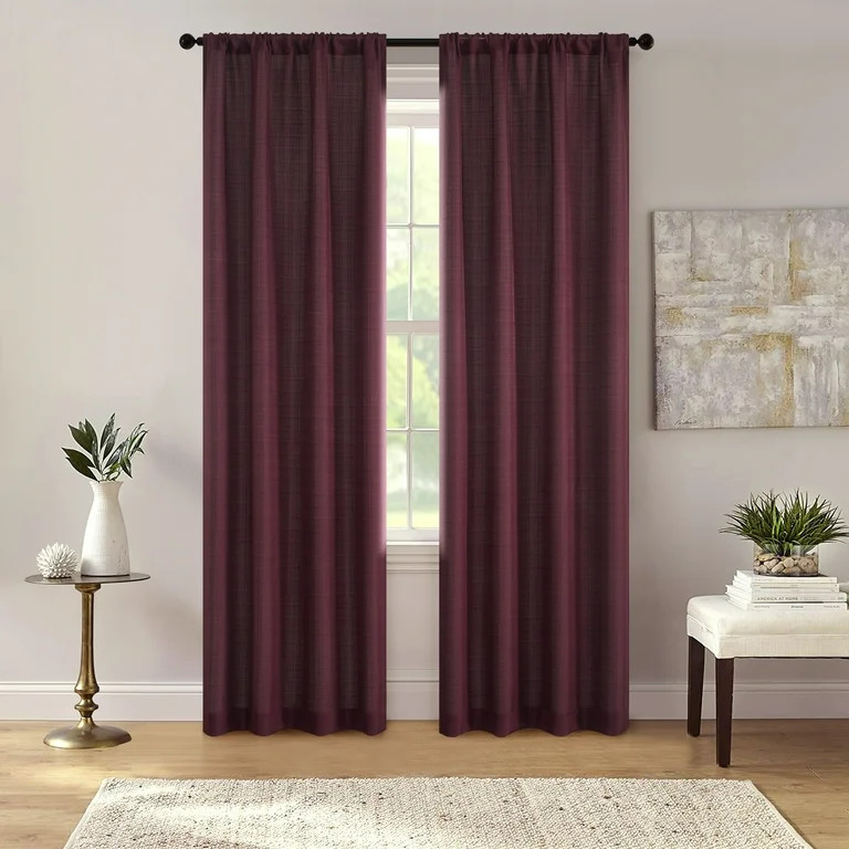 Mainstays Southport Textured Light Filtering Curtain Panel Pair, Set of 2, Burgundy, 40"W x 95"L | Walmart (US)