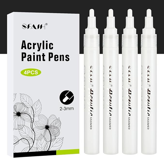 SFAIH White Paint Markers Pens - 4 Pack 2-3MM Medium Tip Acrylic White out Markers for Rock Paint... | Amazon (US)