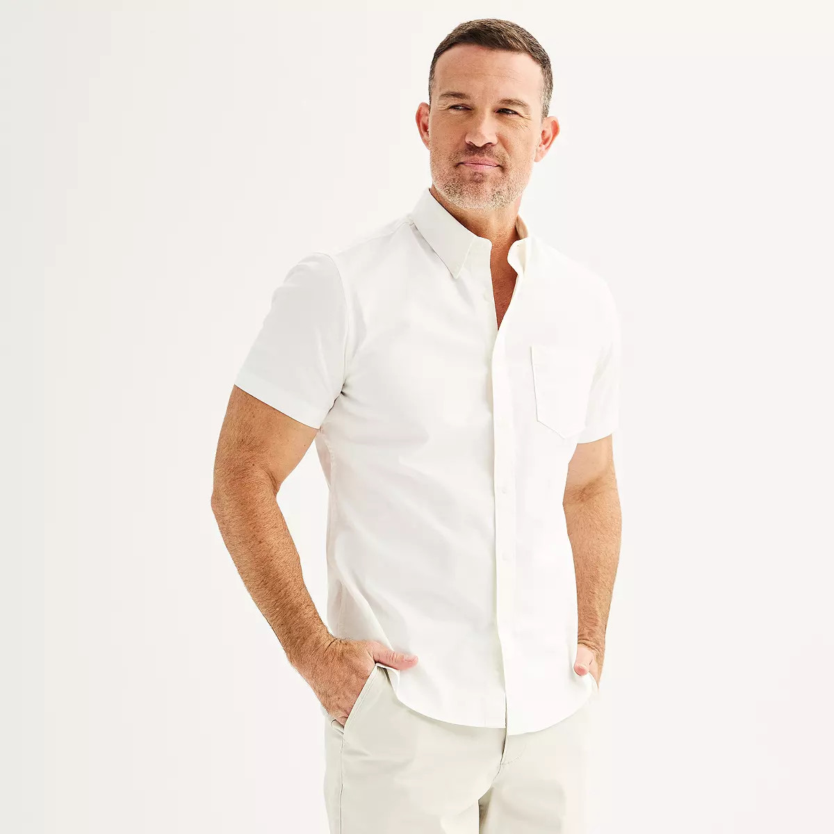 Men's Sonoma Goods For Life® Short Sleeve Perfect Length Button Down Shirt | Kohl's