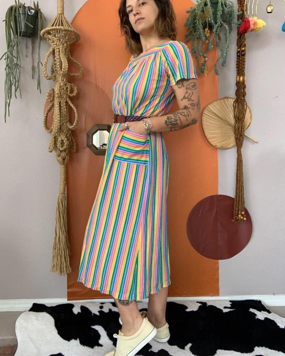 Vintage 70's Rainbow House Dress - Etsy | Etsy (US)