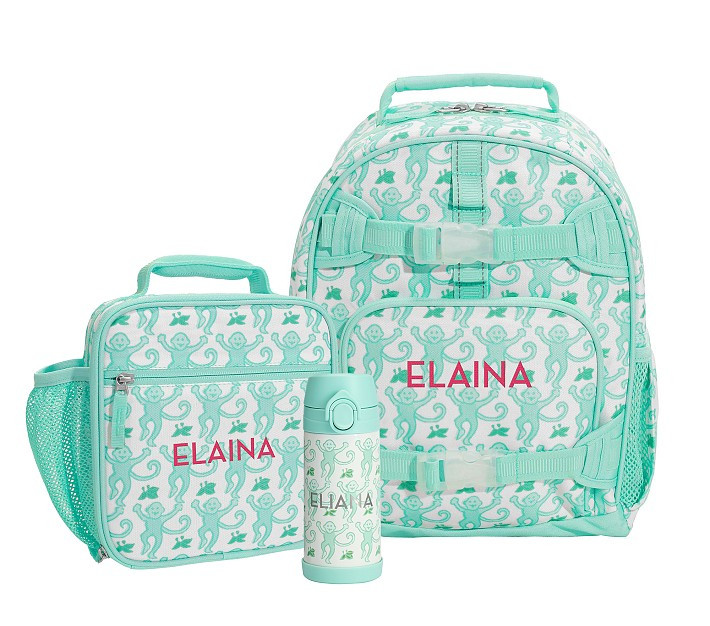 Mackenzie Roller Rabbit Aqua Monkey Backpack & Lunch Bundle, Set of 3 | Pottery Barn Kids