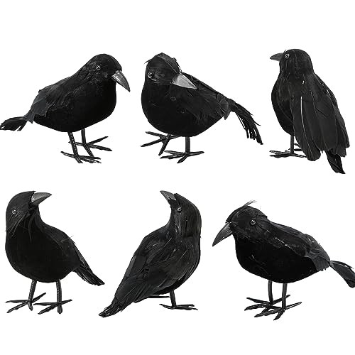 6 Pack Halloween Crow Decorations - Realistic Handmade Crow Black Feathered Crow, Halloween Crows... | Amazon (US)
