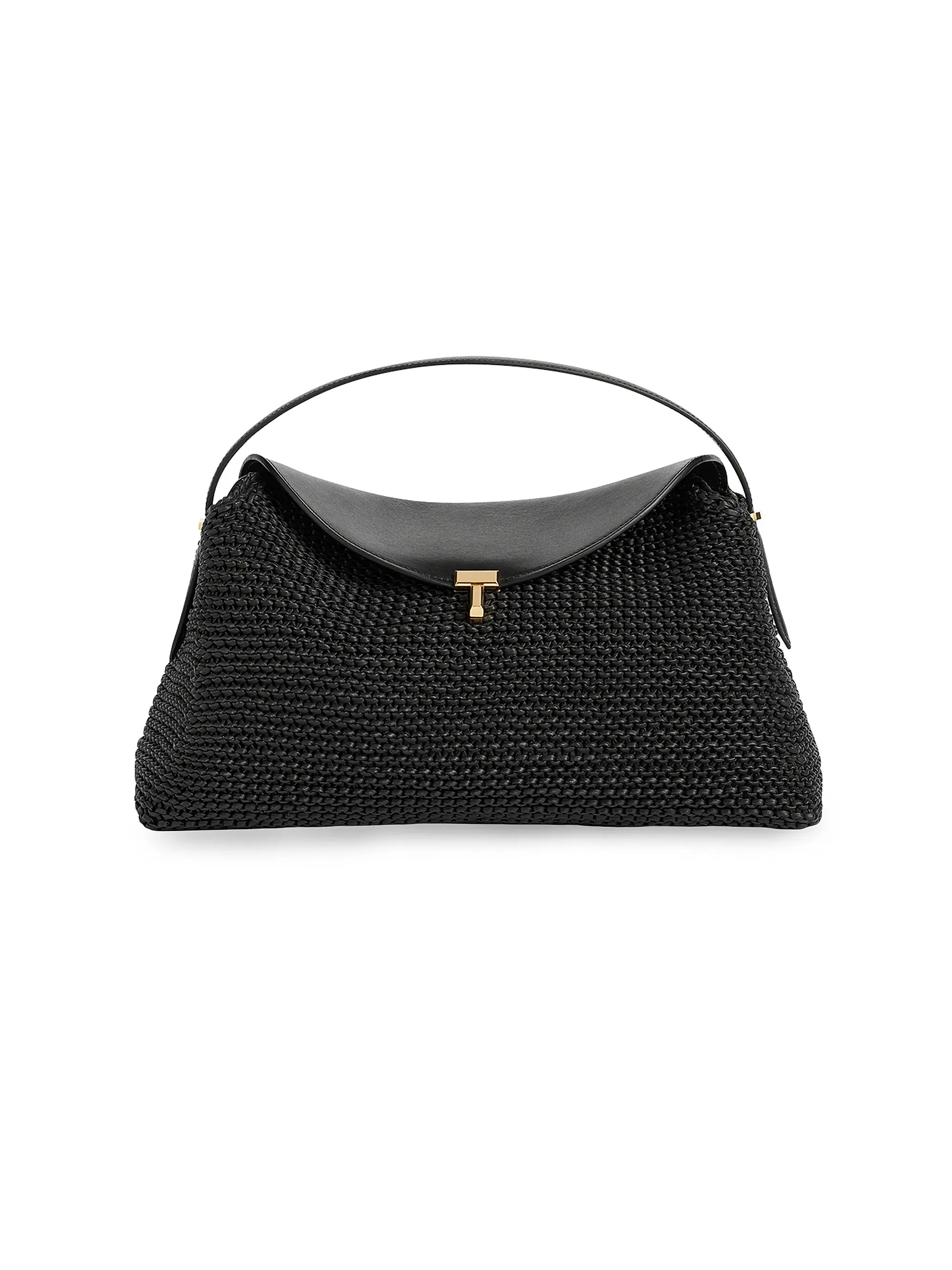 Toteme T-Lock Woven-Leather Top Handle Bag | Saks Fifth Avenue | Saks Fifth Avenue