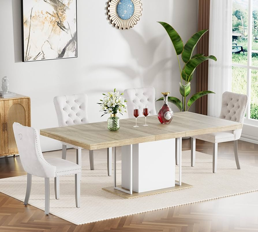 Goujxcy 78.7" Farmhouse Extendable Dining Room Table Set for 4, 5-Piece Rectangle Kitchen Dining ... | Amazon (US)