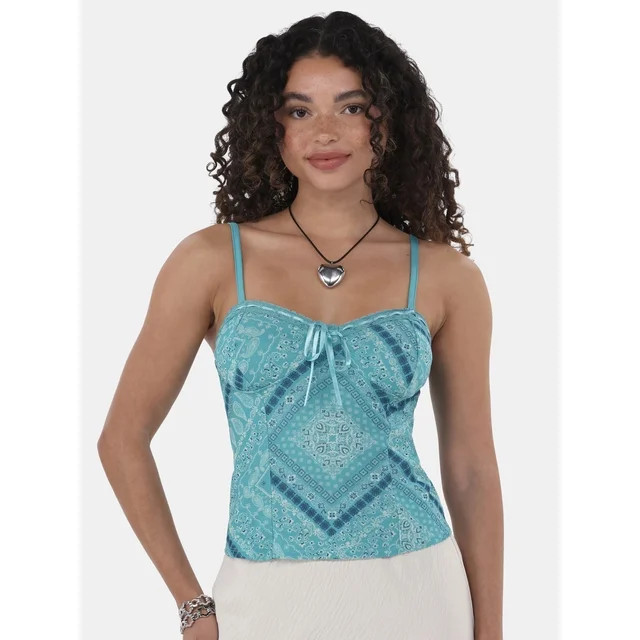No Boundaries Printed Corset Top with Lace Trim, Women's and Women's Plus | Walmart (US)