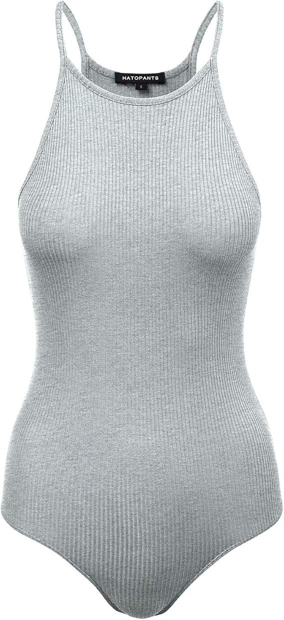 HATOPANTS Women's Scoop V-Neck Racerback Sleeveless Tank Top Ribbed Cotton Halter Bodysuit | Amazon (US)