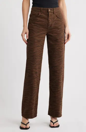 MANGO Zebra Stripe High Waist Straight Leg Jeans in Chocolate at Nordstrom Rack, Size 0 | Nordstrom Rack