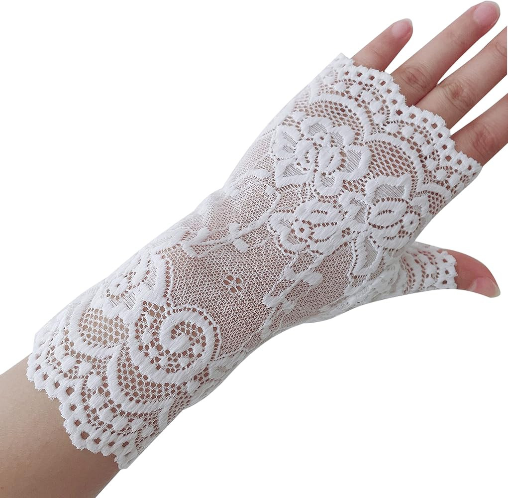 monochef Women Short Lace Gloves Sunblock Fingerless Bridal Wrist Gloves Opera Evening Wedding Te... | Amazon (US)