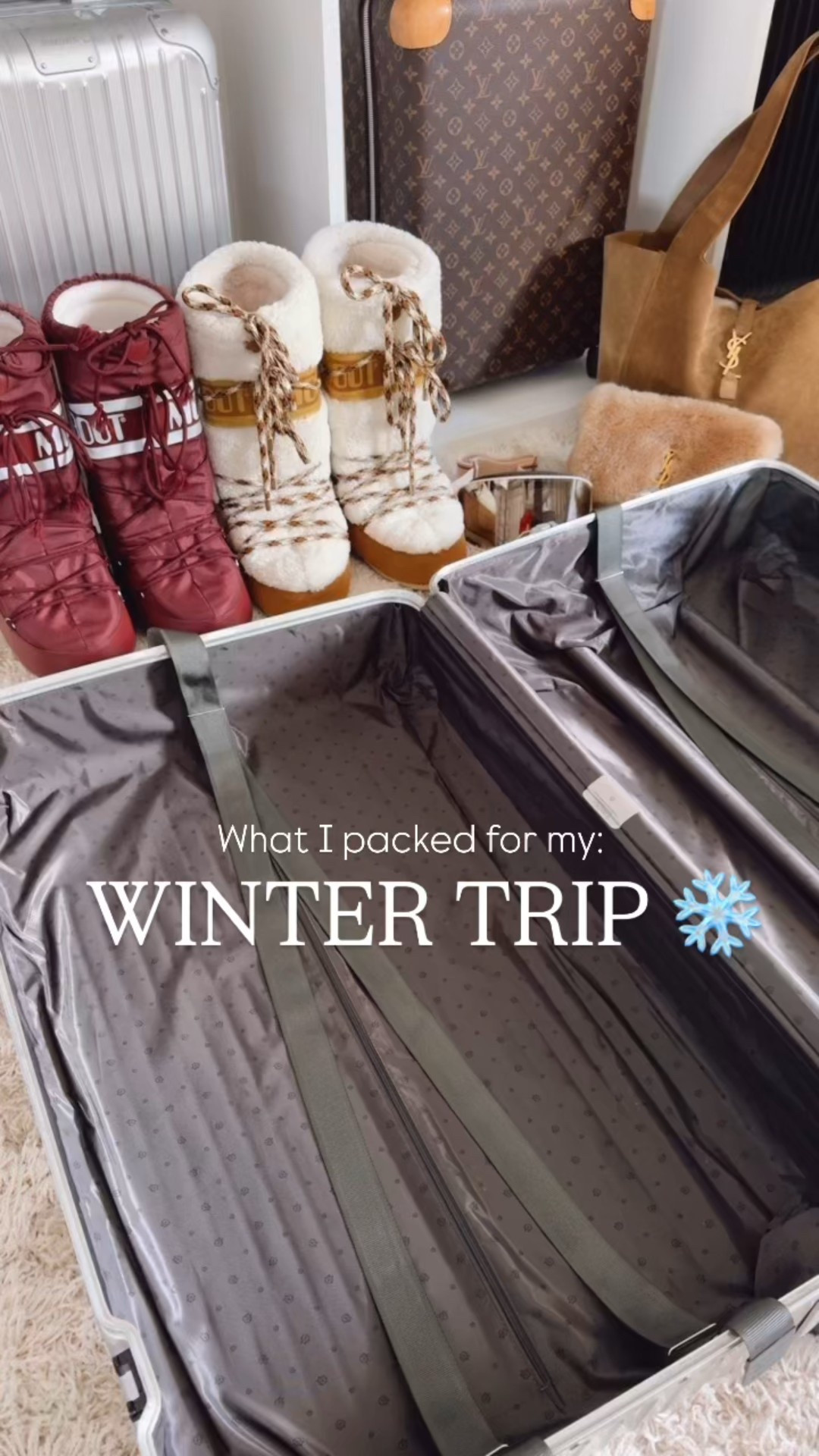 What I packed for my winter trip to Switzerland and Austria ( I’m taking two check bags, so this is only for display) 
Winter outfit 
Ski outfit 
Snow outfit 
Puffer jacket 
Sweaters
Apres sweater 
Ski sweater 
Dresses 
Winter dresses 
Boots
Snow boots 
Ski boots 
Bags 
Coats 
Thermal bases 
Sets
Everything fits true to size 

#LTKU #LTKootd #LTKTravel